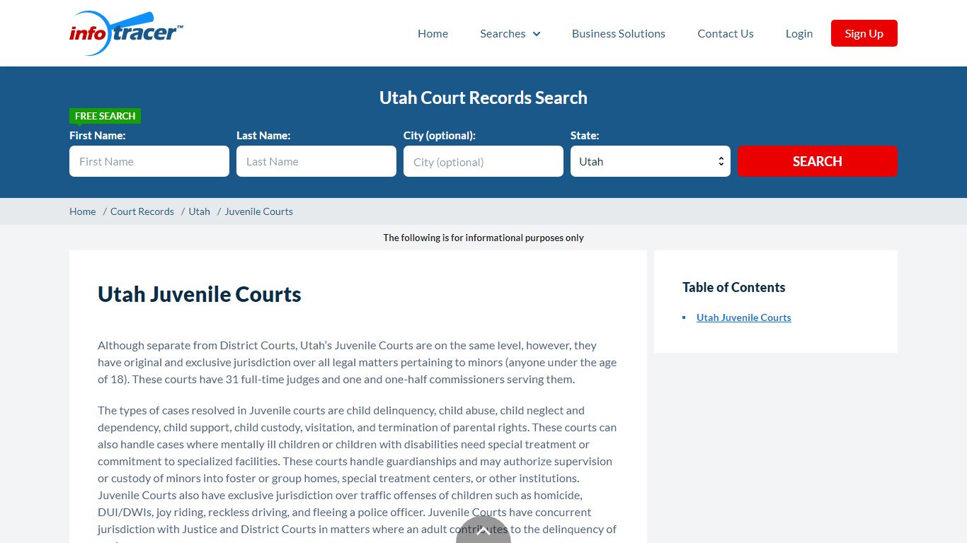 Search Utah Juvenile Court Cases Online - InfoTracer