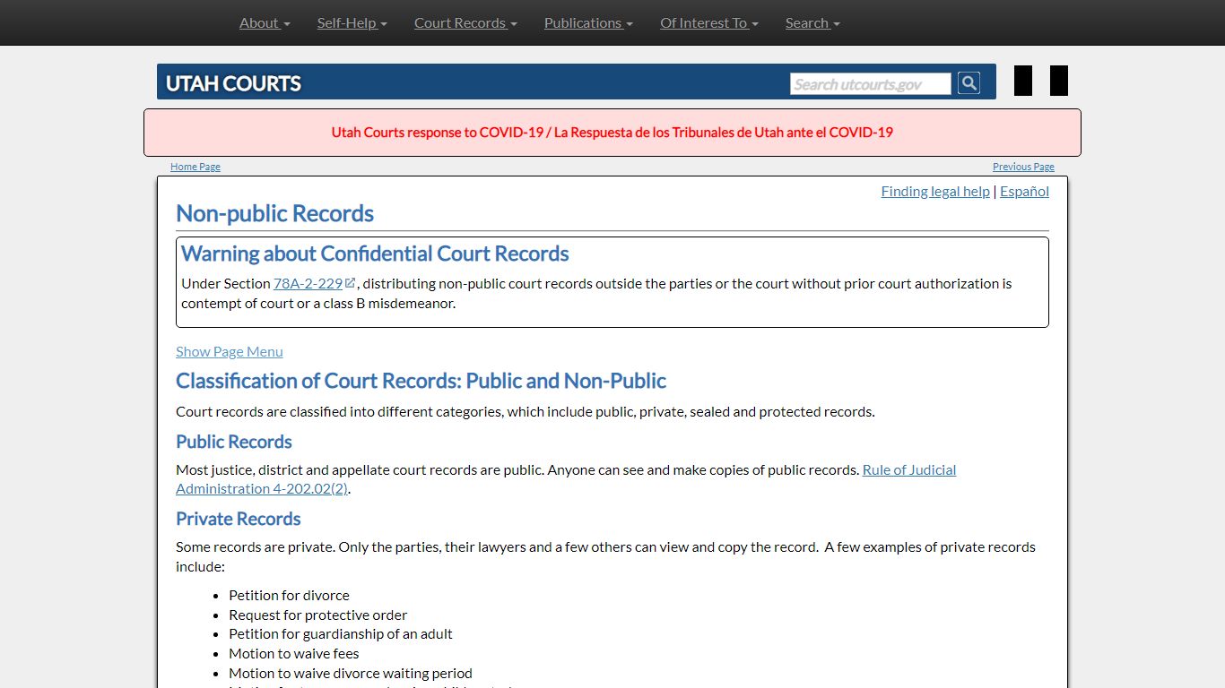 Non-public Records - Utah Courts